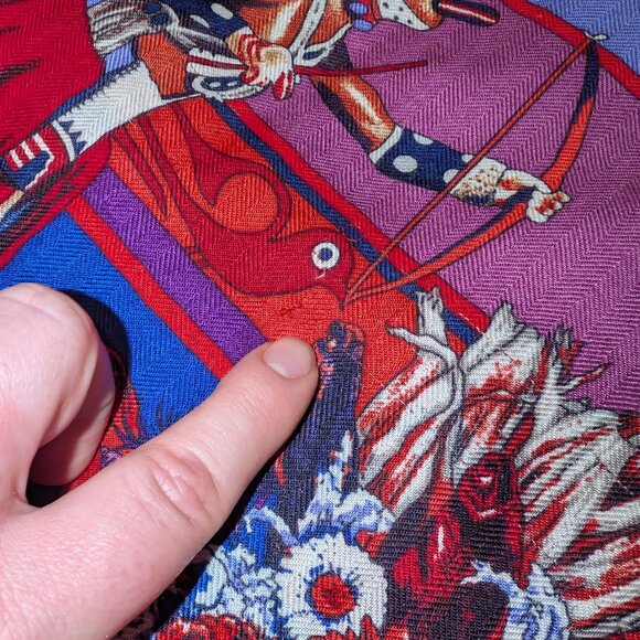 NWT Hermes Cashmere Silk Kachinas Kermit Oliver 140cm 54" Blue Red Shawl Scarf - Picture 9 of 12